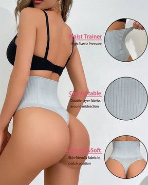 Women's High Waist Stripe Shapewear Panty Butt Lift Body Shaping Thong