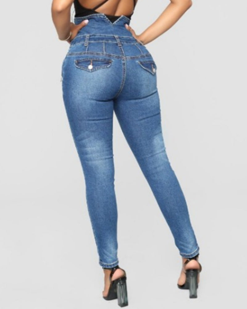 High Wasit Four-breasted Stretch Slim-fit Jeans for Women