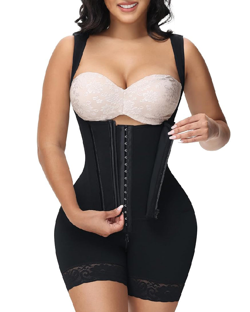 High compression Front Zipper Mid Thigh Shapewear with Bra