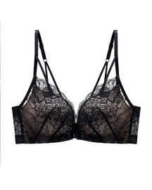 Women's Sexy Lace Front Buckle Closure Bra Deep V Push Up Wireless Breathable Brasieres