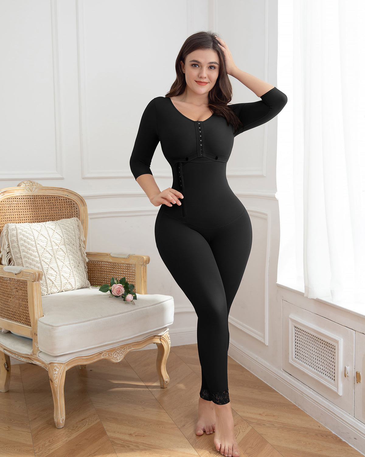 Womens Tummy Control Full Body Shaper with Sleeves and trousers Firm Control