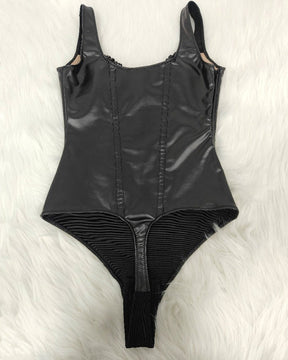 Shapewear Leather Lace Balconette Thong Sculpting Bodysuit