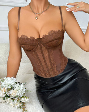 Women's Lace See-through Push Up Corset Bustiers Tops Boned Suspender Sexy Crop Tops