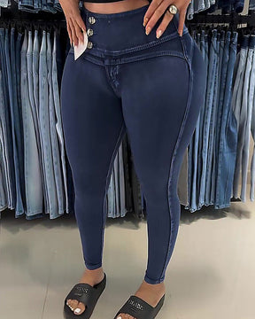 High Waisted Side Button Hip Lift Skinny Colombian Jeans (Pre-Sale)