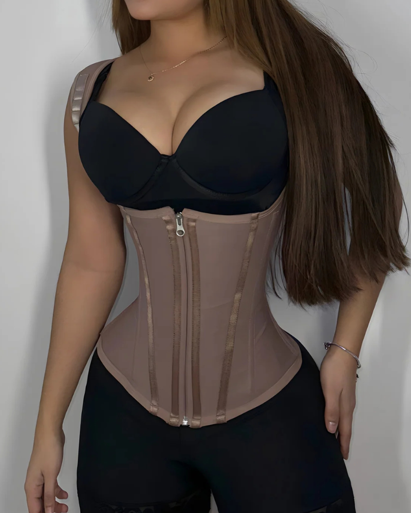 Hourglass Corset Zipper Hook and Eye Double Compression Tummy Control Waist Trainer