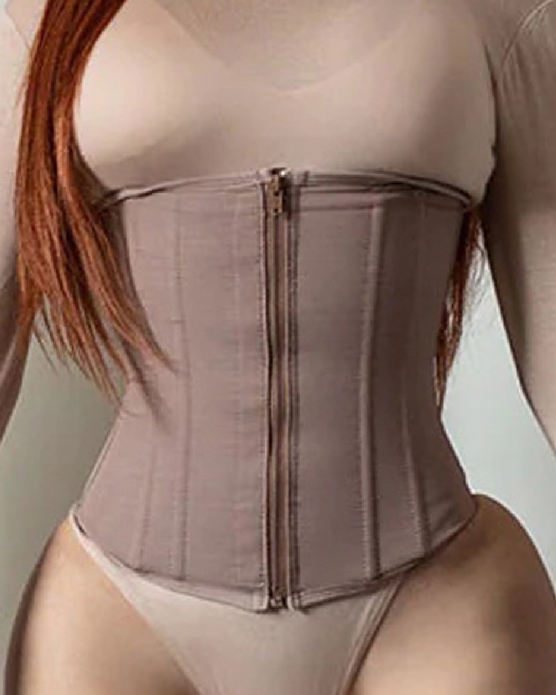 9 Boned Waist Trainer For Women Hourglass Zipper Tummy Control Workout Corset