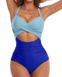 One Piece Cutout Swimsuits Tummy Control High Waist Tie Back Swimwear