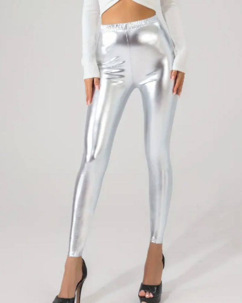 Bright Leather Tight Nine-point Pants Sexy Close-Fitting Hip-lifting Waist Leggings