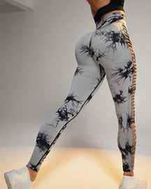 Side Hollow Tie-Dye Breathable High-Waist Hip Lifting Yoga Pants