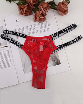 Sexy Floral Lace Lingerie Hollow Out Letter Tape Seamless Thong