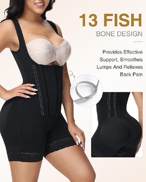 High compression Front Zipper Mid Thigh Shapewear with Bra