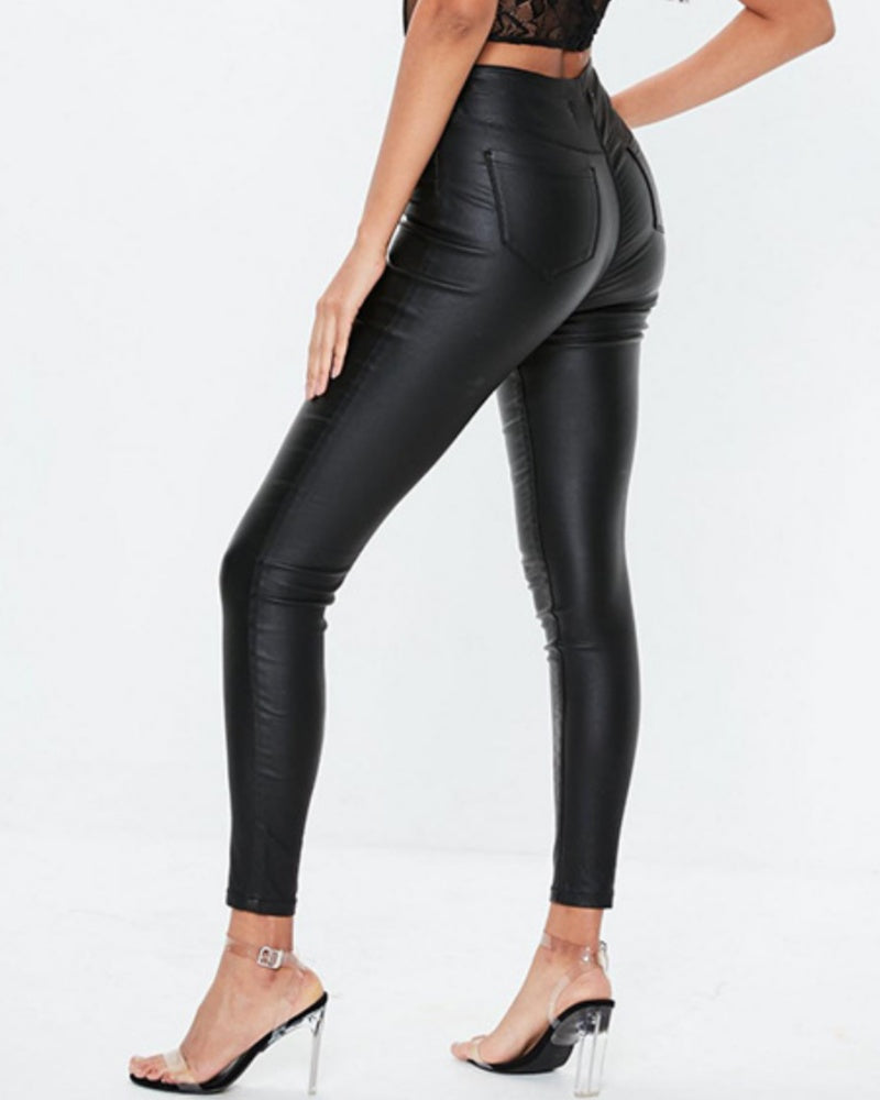 Women's 9-point Multi-zip Hip-hugging Skinny Leather Pants