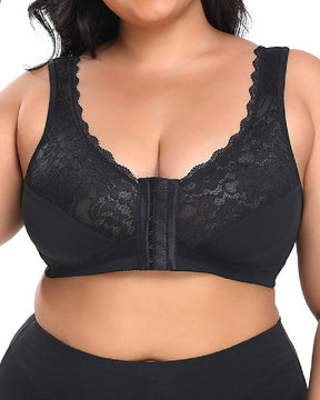 Wireless Front Closure Lace Bras 3D Cutting Push-up Breathable Plus Size Underwear