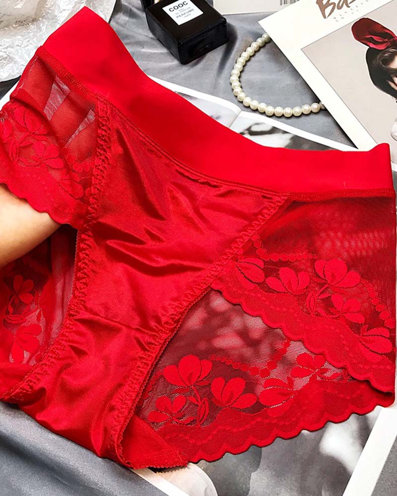 High-End Satin Light Luxury Lace High-Waisted Belly Pants