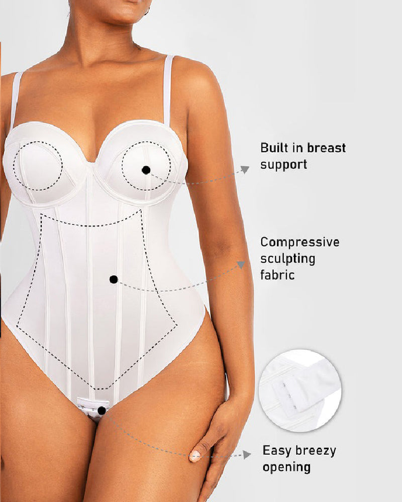 Women's Corset Thong Tummy Control Butt Lift Bodysuit Shapewear With Wired-Cup Bra (Pre-Sale)