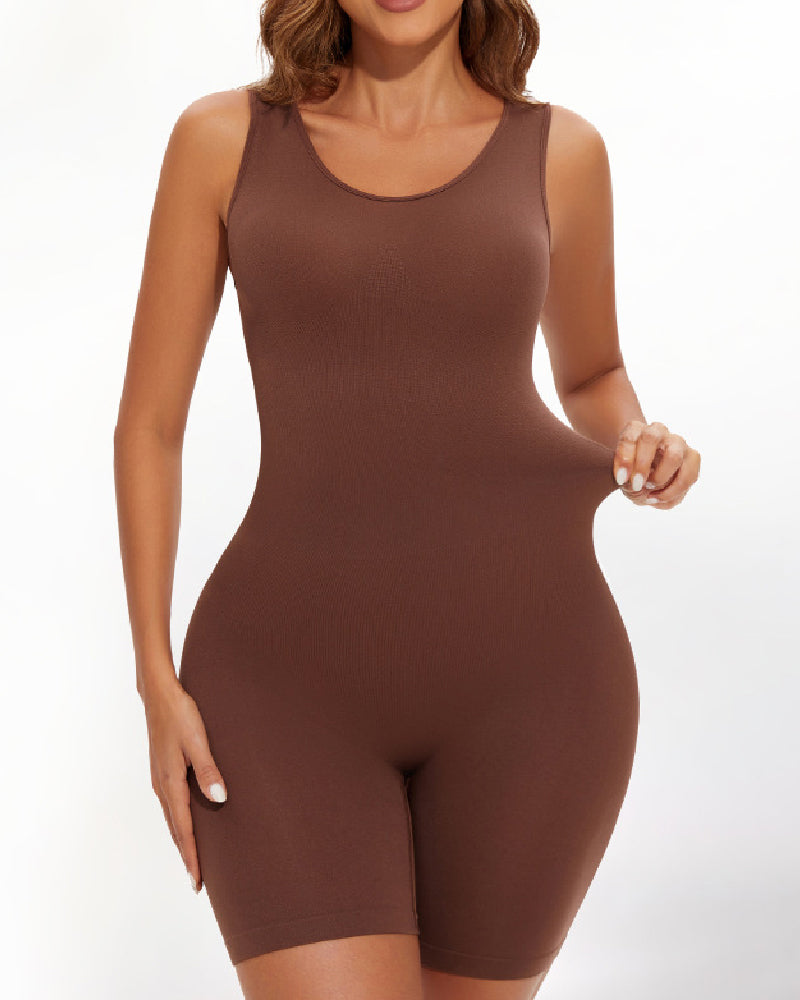 Seamless Tummy Control Bodysuit One-Piece Sleeveless Open Crotch Full Body Shaper