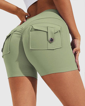 Women's Yoga Shorts Hip Lift Cargo Back Pockets