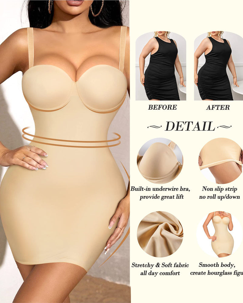 Smooth Full Slip Strapless Tummy Control Bodycon Shapewear Dresses With Built In Bra