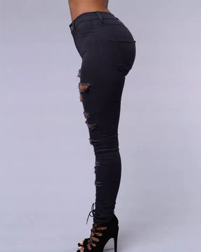 High-waist Stretch Ripped Skinny Jeans