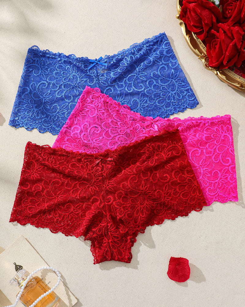 Sexy Lace Mid-Waist Panties Hollow Comfortable Cotton Briefs