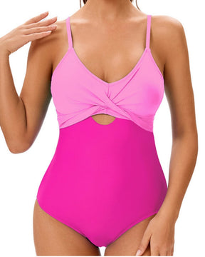 Sexy Suspender Color-blocked One-piece Swimwear Hourglass Figure