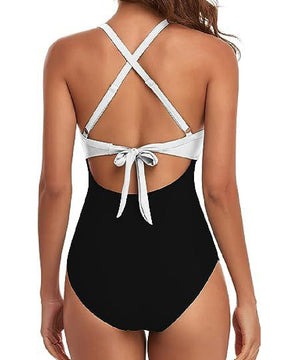 One Piece Cutout Swimsuits Tummy Control High Waist Tie Back Swimwear