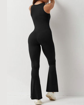 Women's Sleeveless Sexy Square Neck Jumpsuit Stretch Flare Leggings Romper