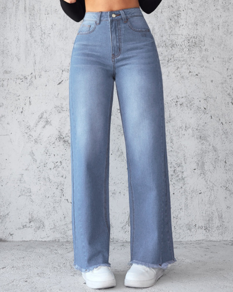 Elegant Non-stretch Straight-leg Wide-leg Jeans