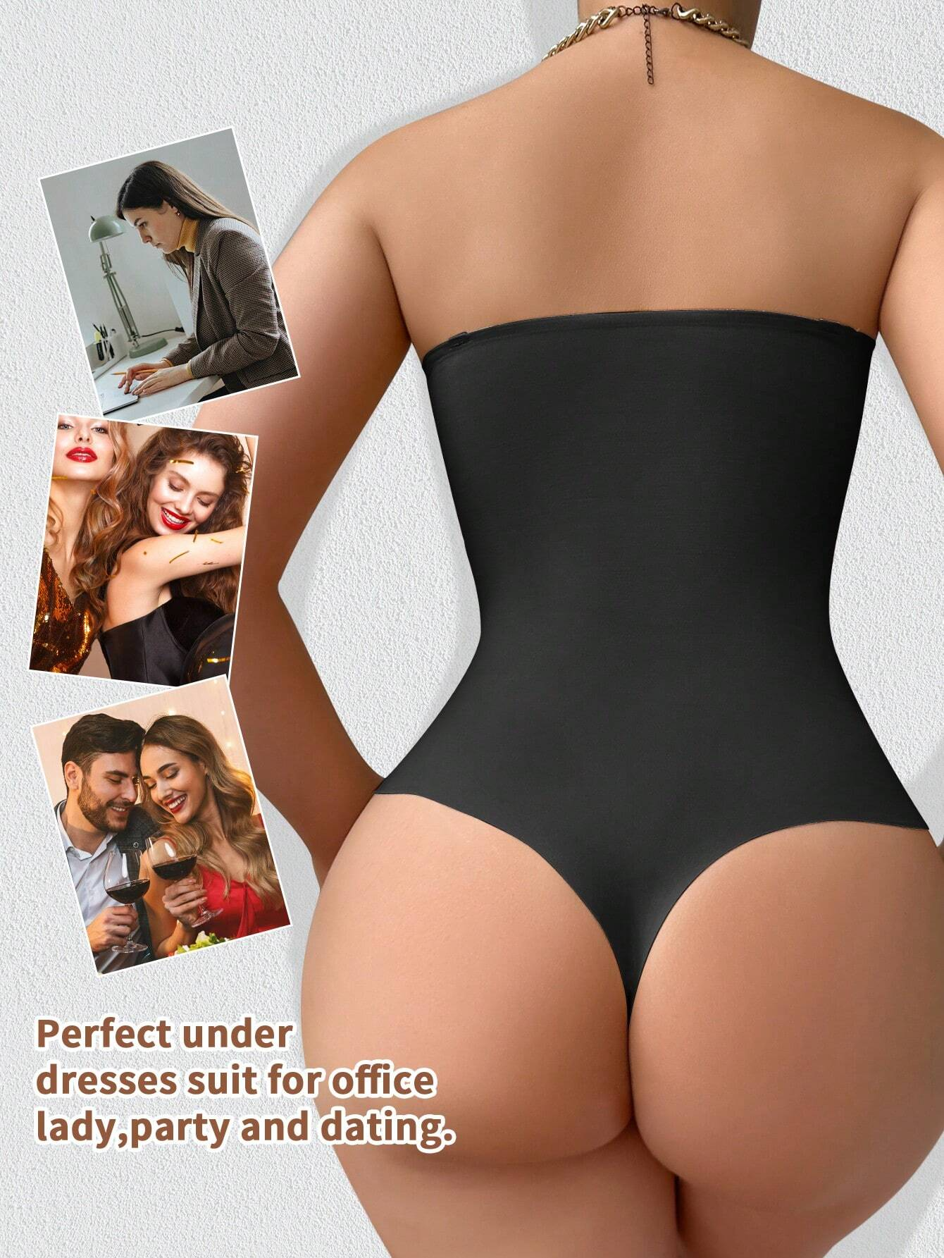 Women's Strapless Tummy Control One Piece Seamless Thong Shapewear Bodysuits