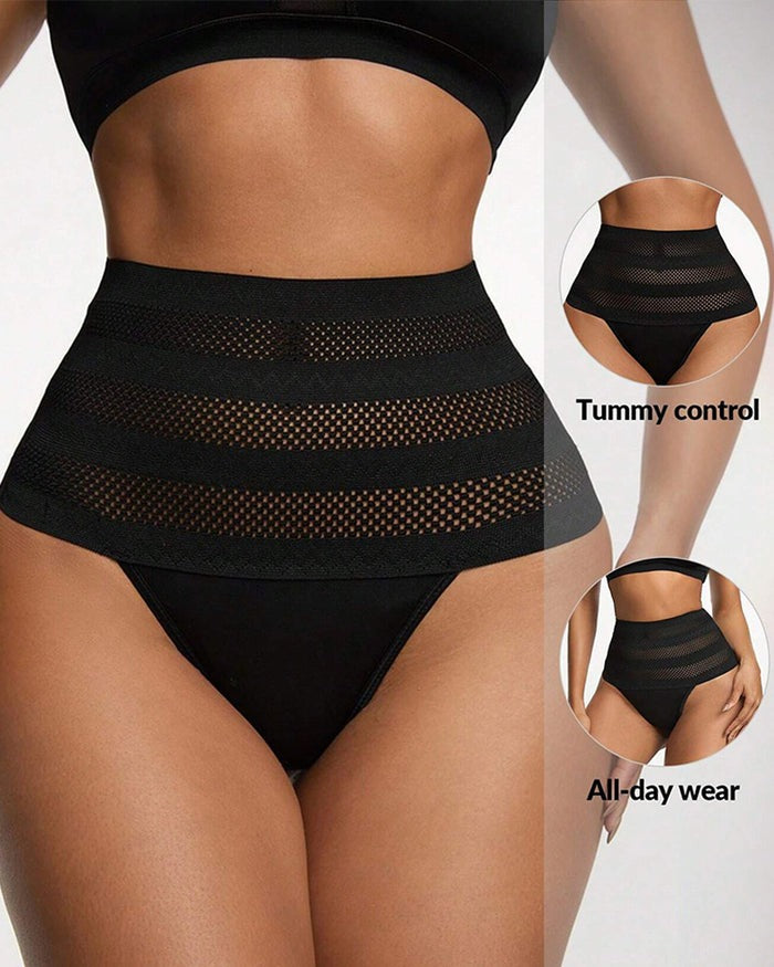 Women's High Waist Shaping Thong Breathable Tummy Control Shapewear Panty