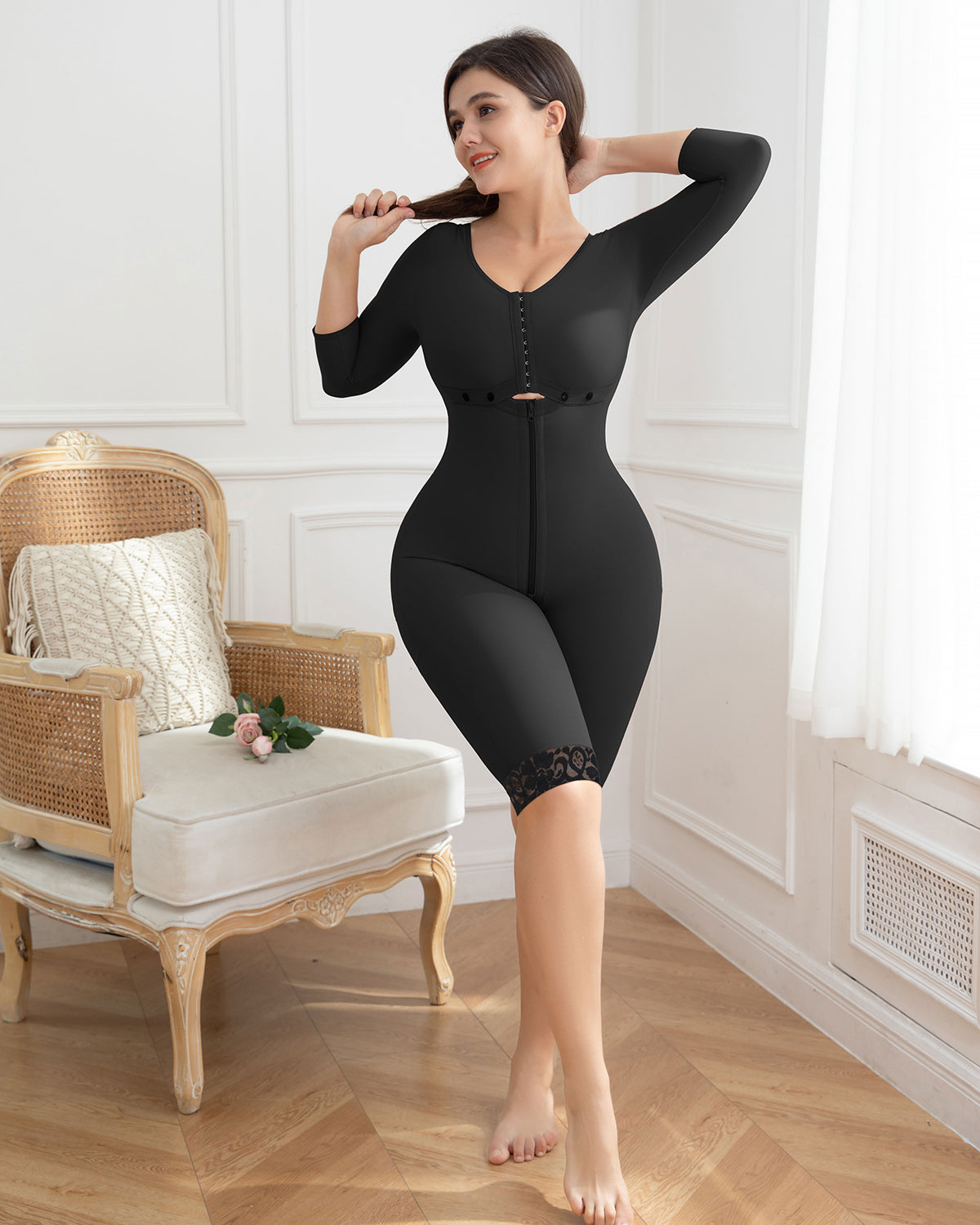 Fajas Black Hourglass Shapewear for Women With Sleeves and Bra