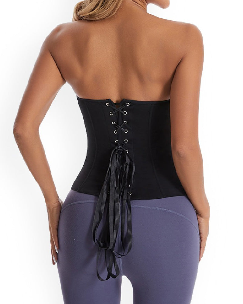 Women's High Elastic Satin Lace Up Strapless Push-up Corset Top