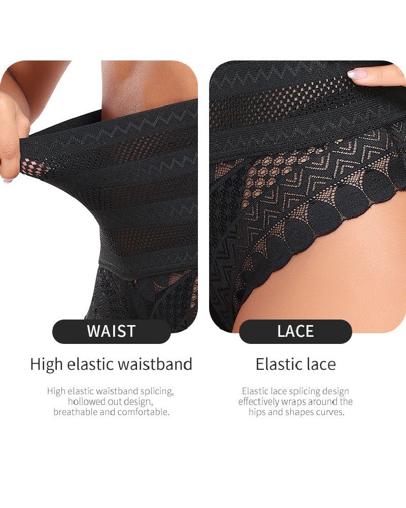 Splicing Lace Hollow High Waist Shapewear Panty Butt Lifter Slimming Thong