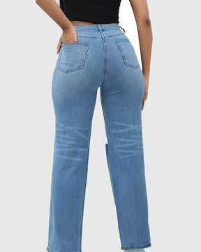 Elegant High Waist Ripped Wide-leg Jeans