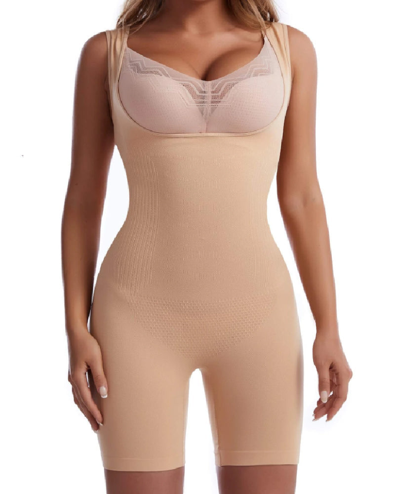 Seamless Open Bust Tummy Control Full Bodysuit Sleeveless Thigh Slimmer Shapewear