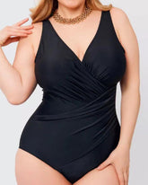 Women's Plus Size V Neck Swimsuit Tummy Control Pleats Swimwear