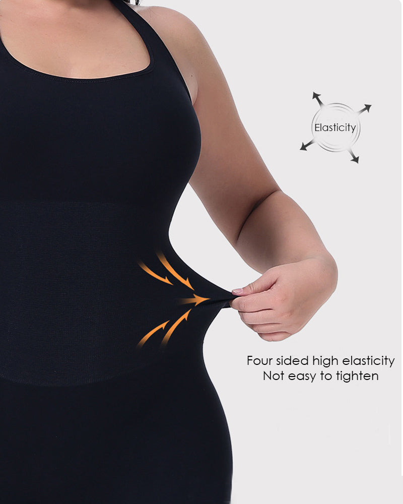 Ribbed Halter Racerback Shapewear Tummy Control Butt Lifting Mid Thigh Bodysuit