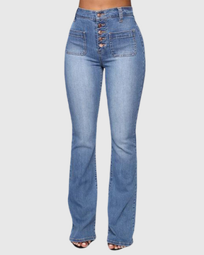 High-Waist Washed Stretch Single-Breasted Multi-Button Skinny Jeans