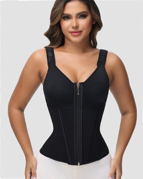 Women's Boned Latex Zipper Corset Tummy Control Body Shaper Vest With Bra