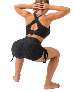 Women's Anti-cellulite High Waist Jacquard Sexy Butt Drawstring Yoga Shorts