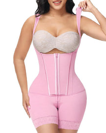 High compression Front Zipper Mid Thigh Shapewear with Bra