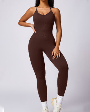 Women's Seamless Workout Backless Criss-Cross Opaque Sleeveless Jumpsuits