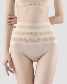 Women's Mesh Lace Hollow Shapewear Panties Mid Waist Flat Belly Comfort Briefs