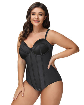 Women's Corset Thong Tummy Control Butt Lift Bodysuit Shapewear With Wired-Cup Bra (Pre-Sale)