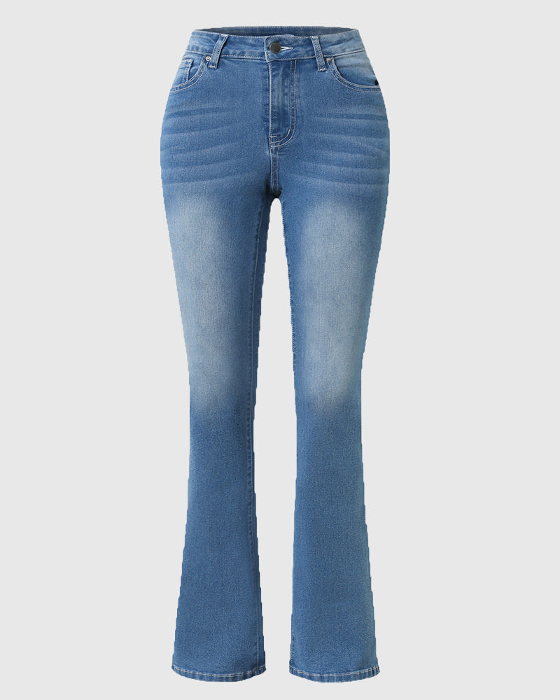 Washed Fashionable All-match Stretch Flared Jeans