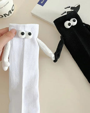 Creative Cartoon Magnetic Hands Socks Couple Unisex Embroidered Eye Mid Tube Cotton Socks