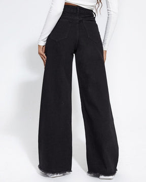 Wide-leg Jeans High Waist Patchwork Raw Edge Loose Trousers