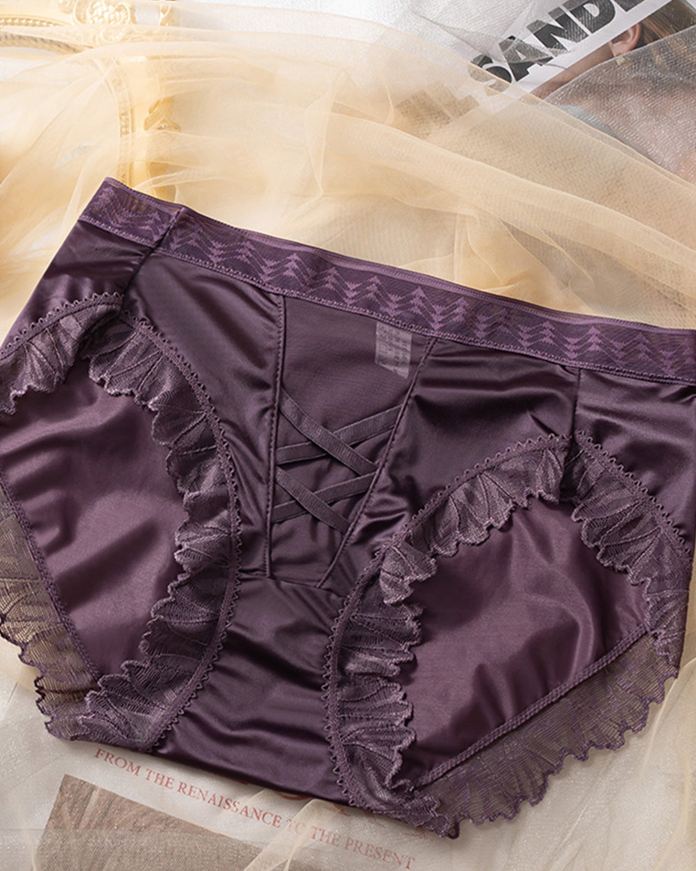 Premium Satin Underwear Panties with Lace Trim