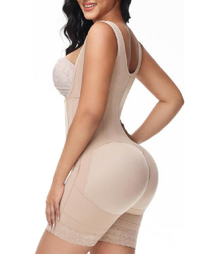 High compression Front Zipper Mid Thigh Shapewear with Bra