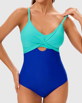 Sexy Suspender Color-blocked One-piece Swimwear Hourglass Figure